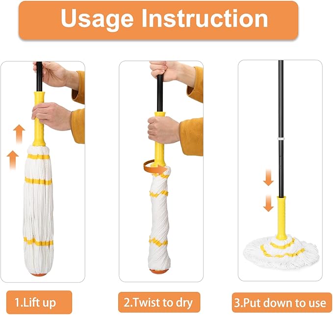 Linuow® Self-Wringing Twist Mops with 1 Extra Refill