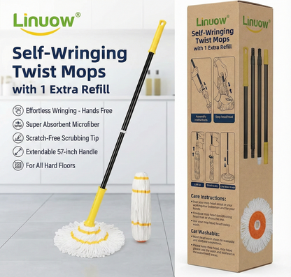 Linuow® Self-Wringing Twist Mops with 1 Extra Refill